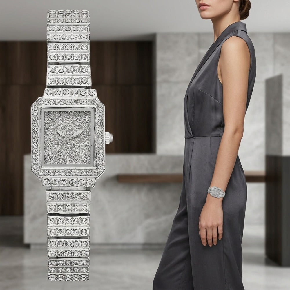 Women's Quartz Watch - Rhinestone for Square Dial Bling Luxury Analog Dress Wristwatch Sparkling - product detail view 8