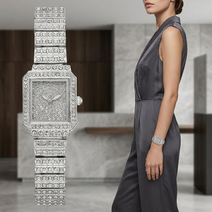 Women's Quartz Watch - Rhinestone for Square Dial Bling Luxury Analog Dress Wristwatch Sparkling - product detail view 8