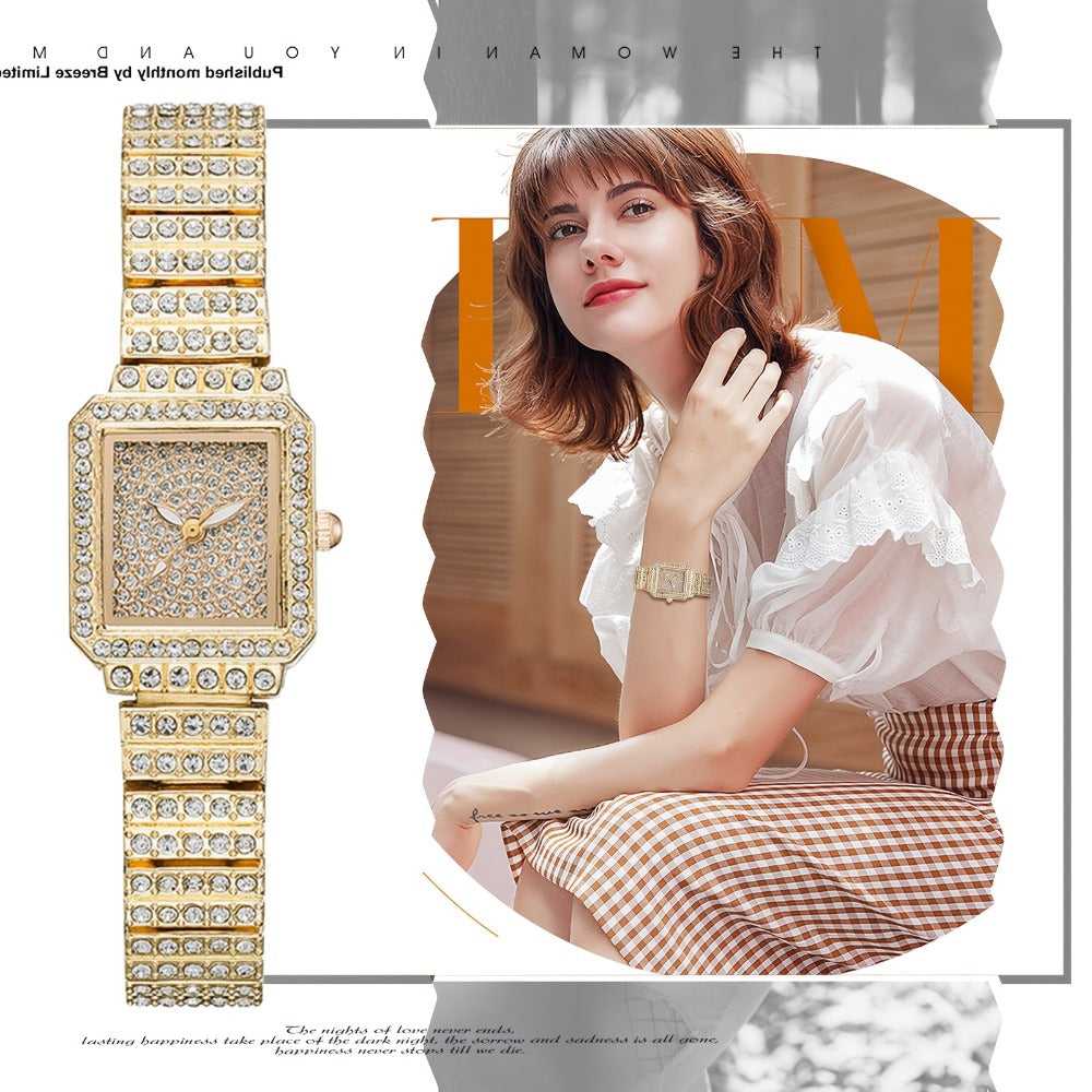 Women's Quartz Watch - Rhinestone for Square Dial Bling Luxury Analog Dress Wristwatch Sparkling - product detail view 9