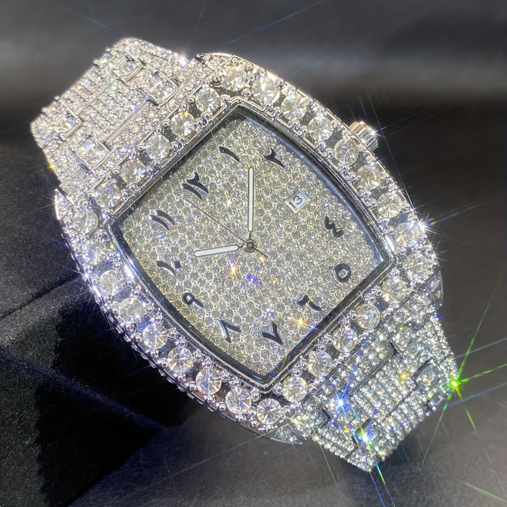 Men's Quartz Watch - Rhinestone for Women Tonneau Barrel Shaped Iced Out Luxury Analog - main product view