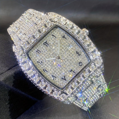 Men's Quartz Watch - Rhinestone for Women Tonneau Barrel Shaped Iced Out Luxury Analog - main product view