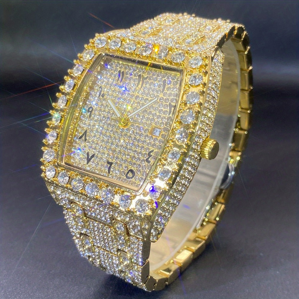 Men's Quartz Watch - Rhinestone for Women Tonneau Barrel Shaped Iced Out Luxury Analog - product detail view 2