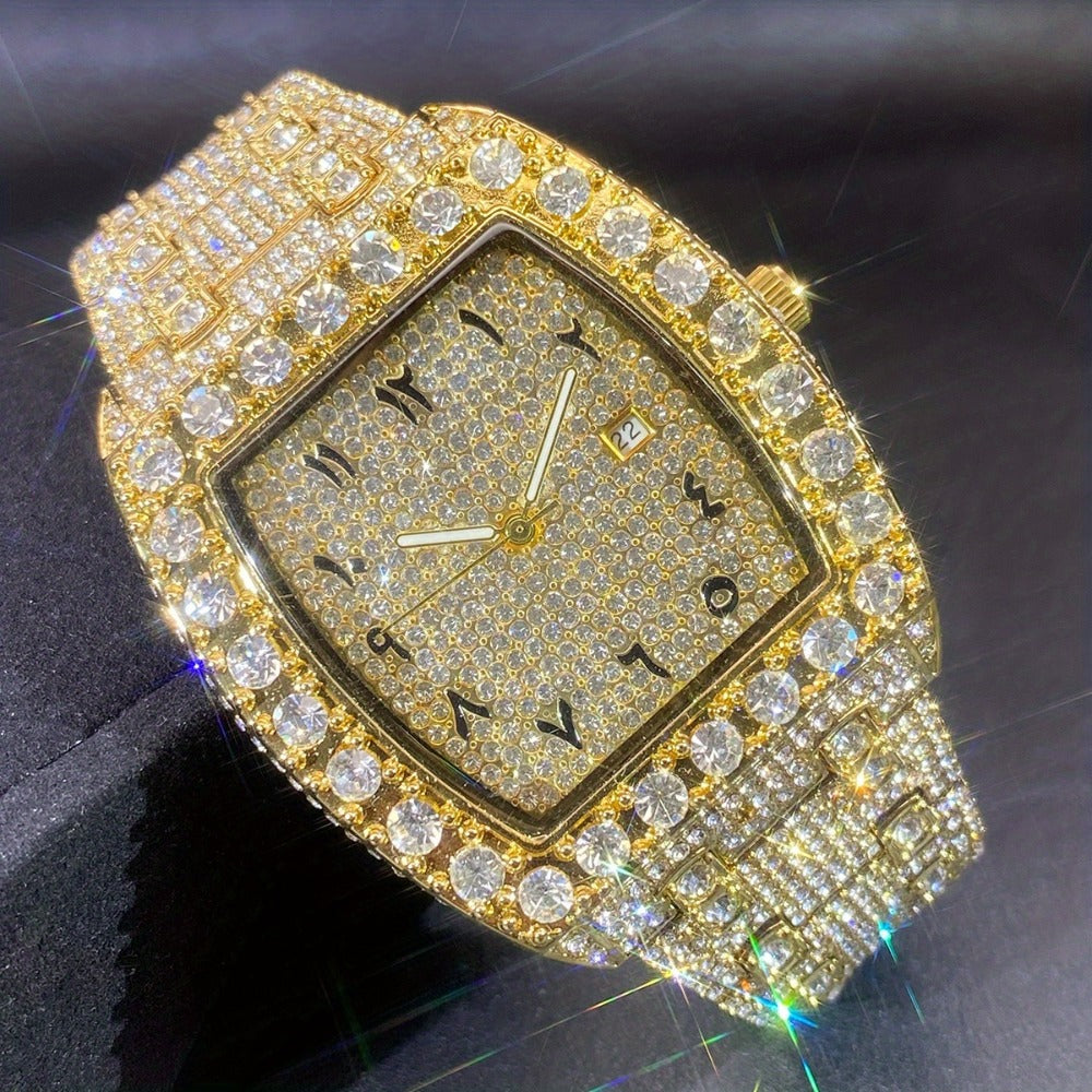 Men's Quartz Watch - Rhinestone for Women Tonneau Barrel Shaped Iced Out Luxury Analog - product detail view 4