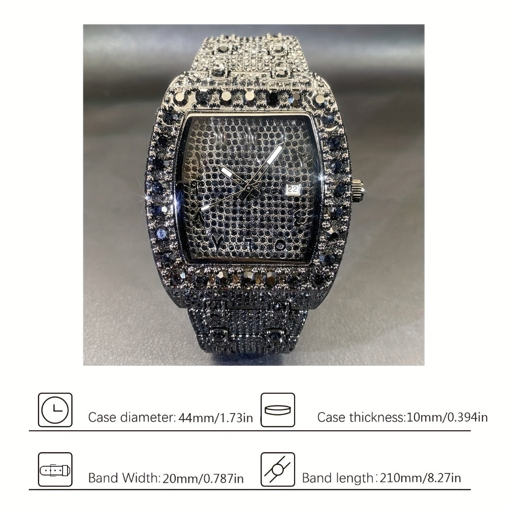 Men's Quartz Watch - Rhinestone for Women Tonneau Barrel Shaped Iced Out Luxury Analog - product detail view 6