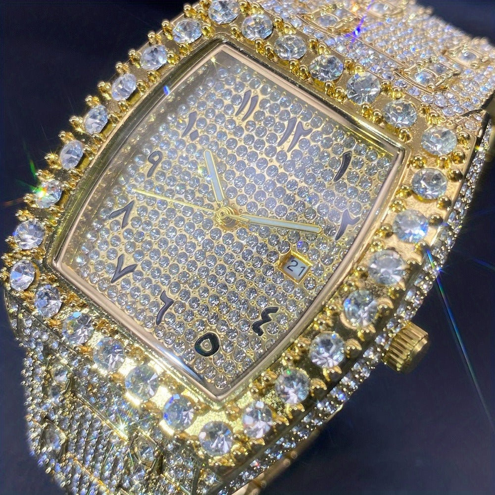 Men's Quartz Watch - Rhinestone for Women Tonneau Barrel Shaped Iced Out Luxury Analog - product detail view 8