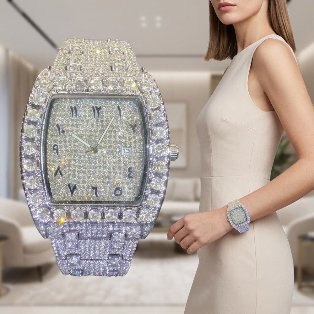 Men's Quartz Watch - Rhinestone for Women Tonneau Barrel Shaped Iced Out Luxury Analog - product detail view 9