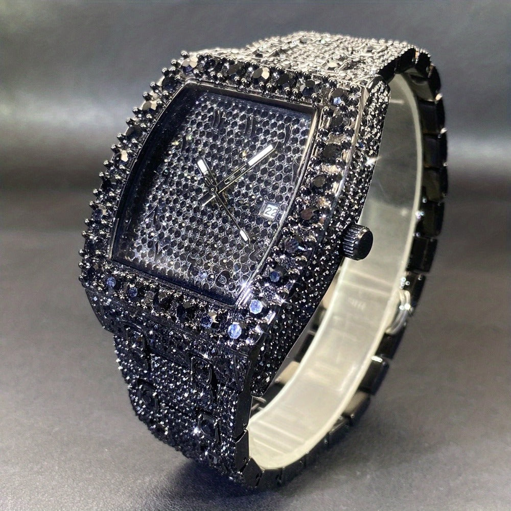Men's Quartz Watch - Rhinestone for Women Tonneau Barrel Shaped Iced Out Luxury Analog - product detail view 13