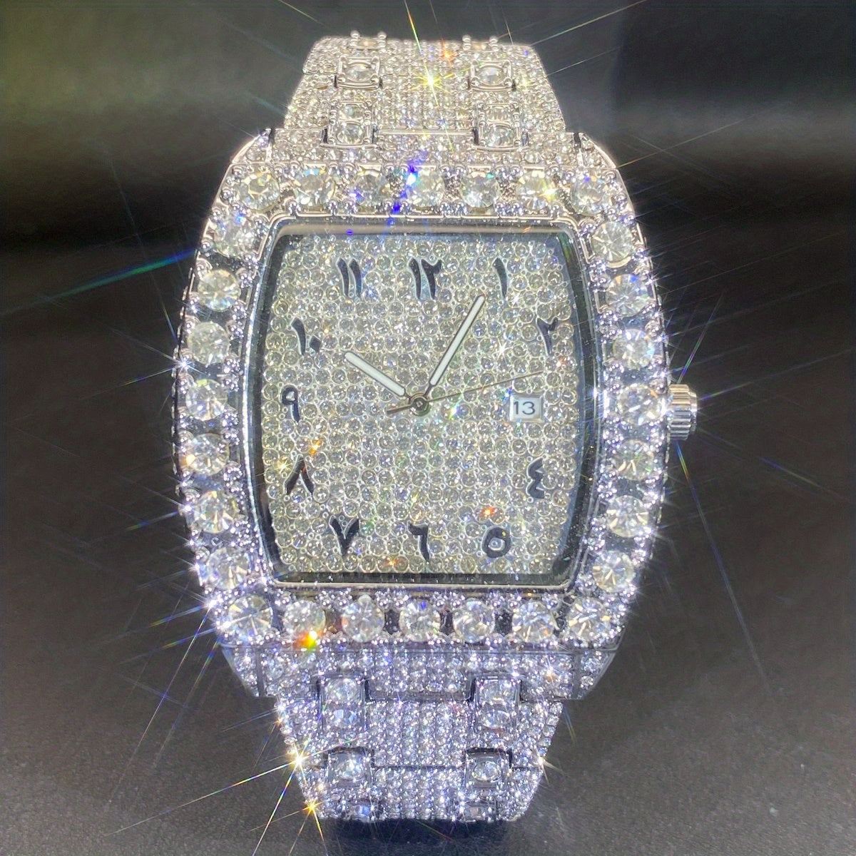 Men's Quartz Watch - Rhinestone for Women Tonneau Barrel Shaped Iced Out Luxury Analog - product detail view 18