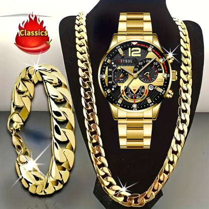 Men's Quartz Watch - 's Analog Set 3pcs Wristwatch, Matching Necklace & Bracelet Combo for - product detail view 2