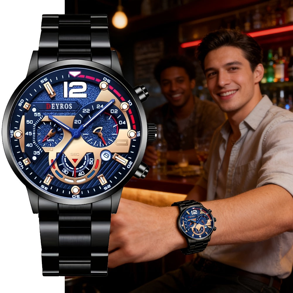 Men's Quartz Watch - 's Analog Set 3pcs Wristwatch, Matching Necklace & Bracelet Combo for - product detail view 4