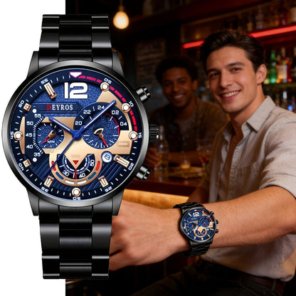 Men's Quartz Watch - 's Analog Set 3pcs Wristwatch, Matching Necklace & Bracelet Combo for - product detail view 4