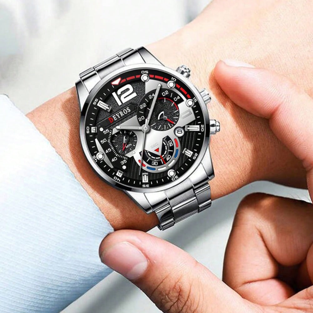 Men's Quartz Watch - 's Analog Set 3pcs Wristwatch, Matching Necklace & Bracelet Combo for - product detail view 10