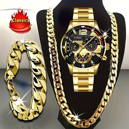 Men's Quartz Watch - 's Analog Set 3pcs Wristwatch, Matching Necklace & Bracelet Combo for - product detail view 13