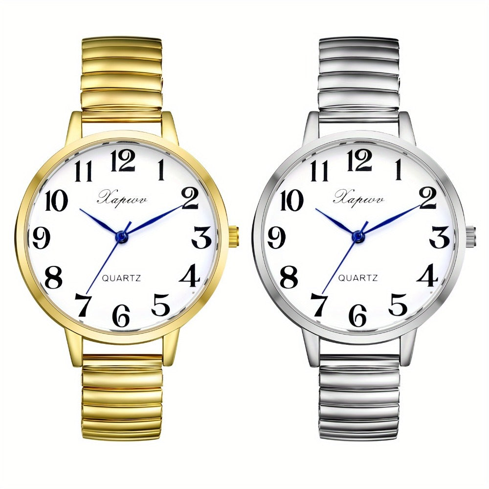 Women's Quartz Watch - 's Analog with Stretch Band - Round Case Large Arabic Numeral Dial - main product view