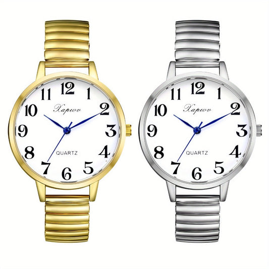Women's Quartz Watch - 's Analog with Stretch Band - Round Case Large Arabic Numeral Dial - main product view