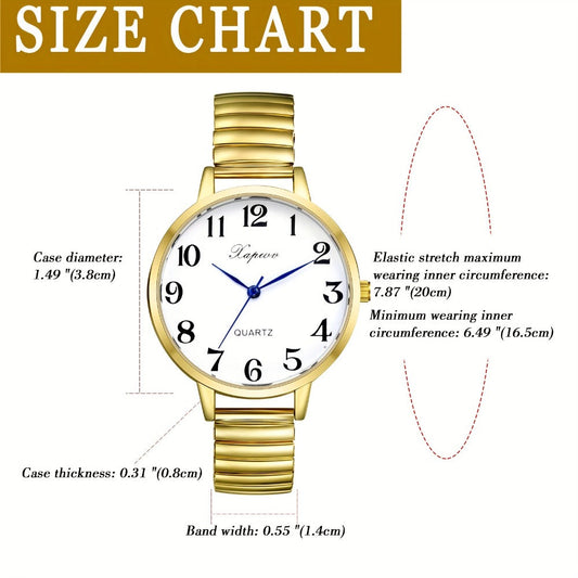 Women's Quartz Watch - 's Analog with Stretch Band - Round Case Large Arabic Numeral Dial - product detail view 2