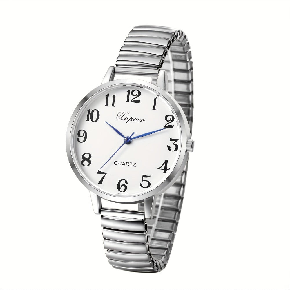 Women's Quartz Watch - 's Analog with Stretch Band - Round Case Large Arabic Numeral Dial - product detail view 3