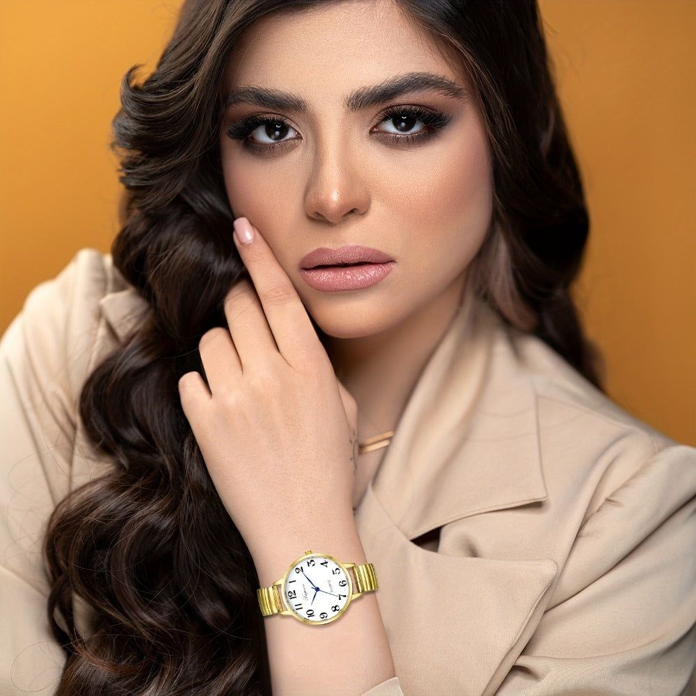 Women's Quartz Watch - 's Analog with Stretch Band - Round Case Large Arabic Numeral Dial - product detail view 4