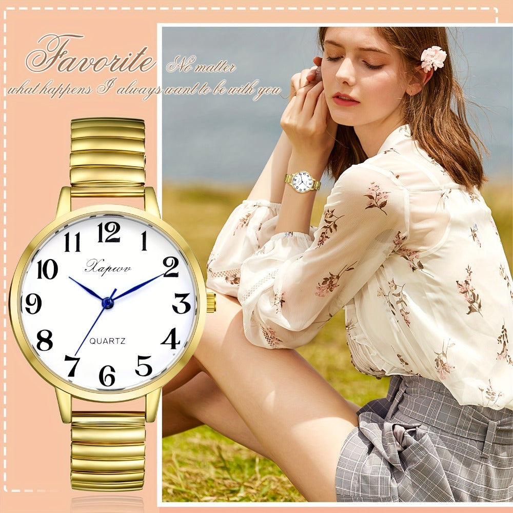 Women's Quartz Watch - 's Analog with Stretch Band - Round Case Large Arabic Numeral Dial - product detail view 6