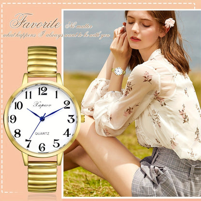 Women's Quartz Watch - 's Analog with Stretch Band - Round Case Large Arabic Numeral Dial - product detail view 6