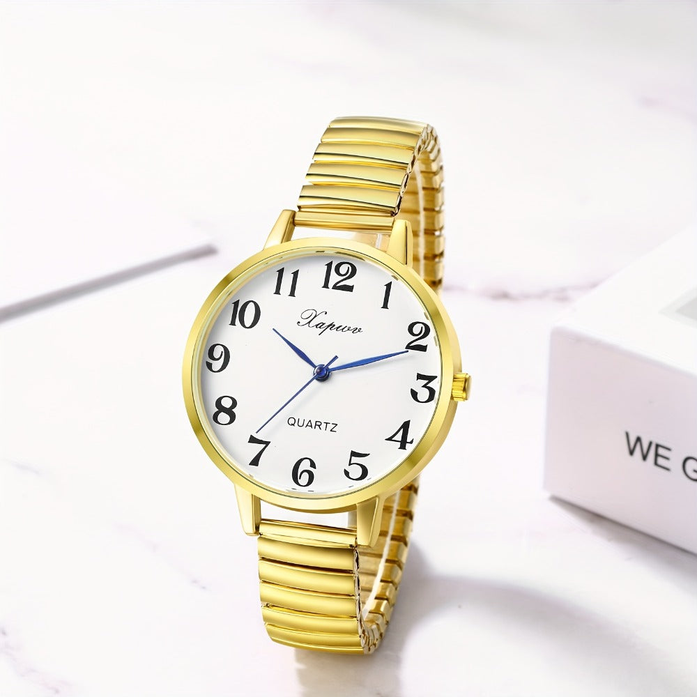 Women's Quartz Watch - 's Analog with Stretch Band - Round Case Large Arabic Numeral Dial - product detail view 7