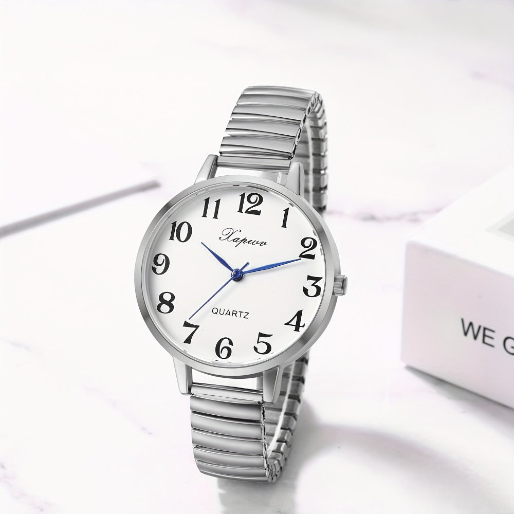 Women's Quartz Watch - 's Analog with Stretch Band - Round Case Large Arabic Numeral Dial - product detail view 9