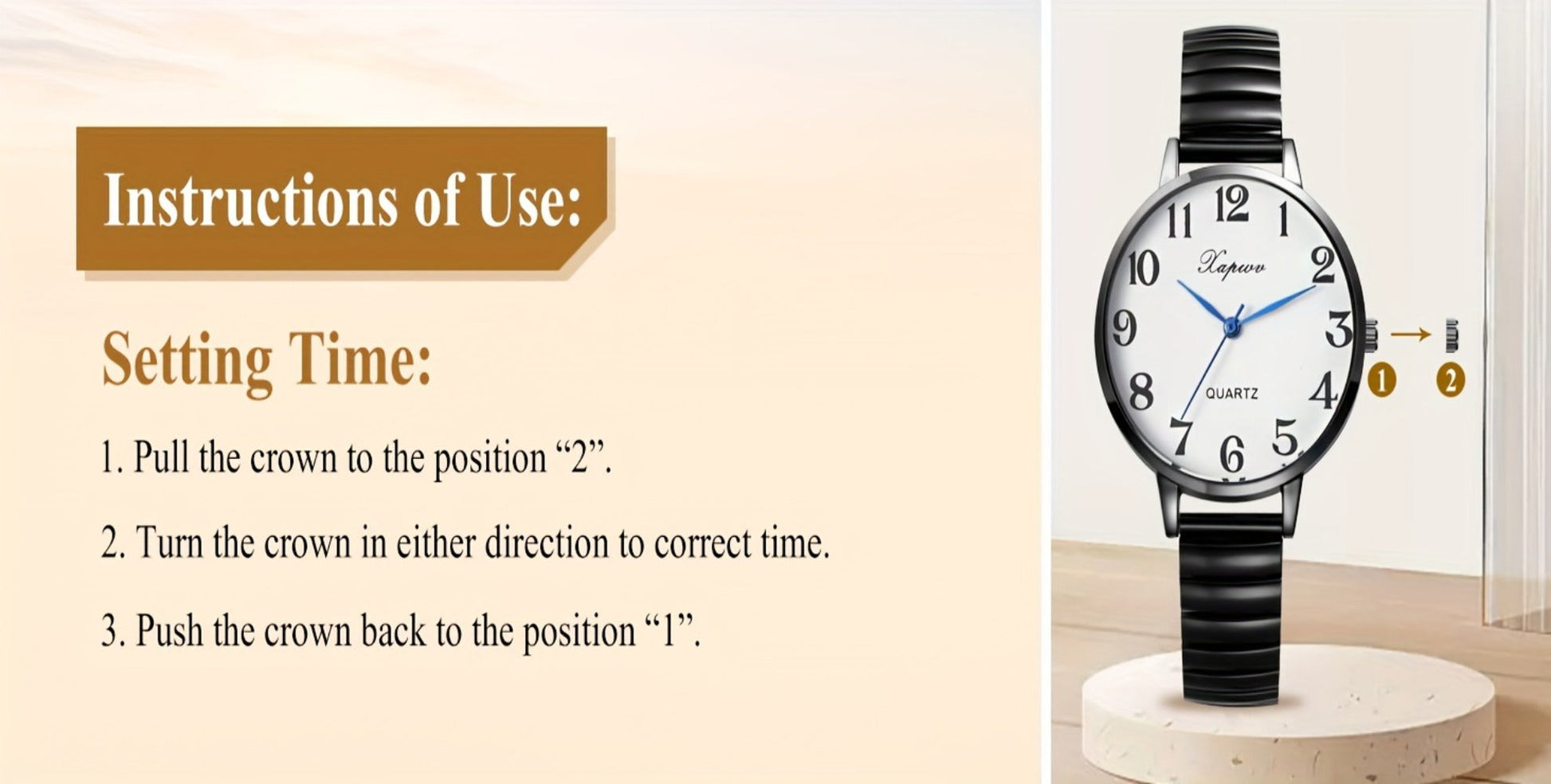 Women's Quartz Watch - 's Analog with Stretch Band - Round Case Large Arabic Numeral Dial - product detail view 17