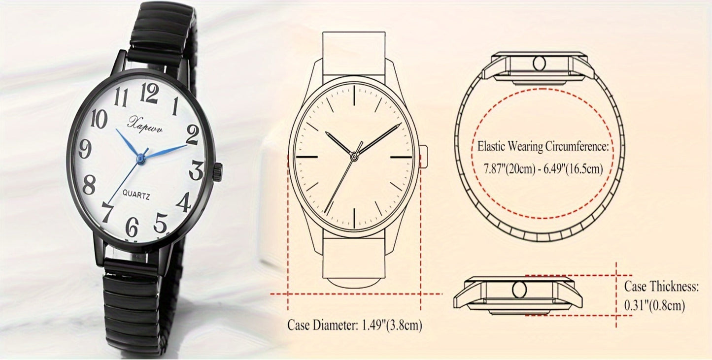 Women's Quartz Watch - 's Analog with Stretch Band - Round Case Large Arabic Numeral Dial - product detail view 18