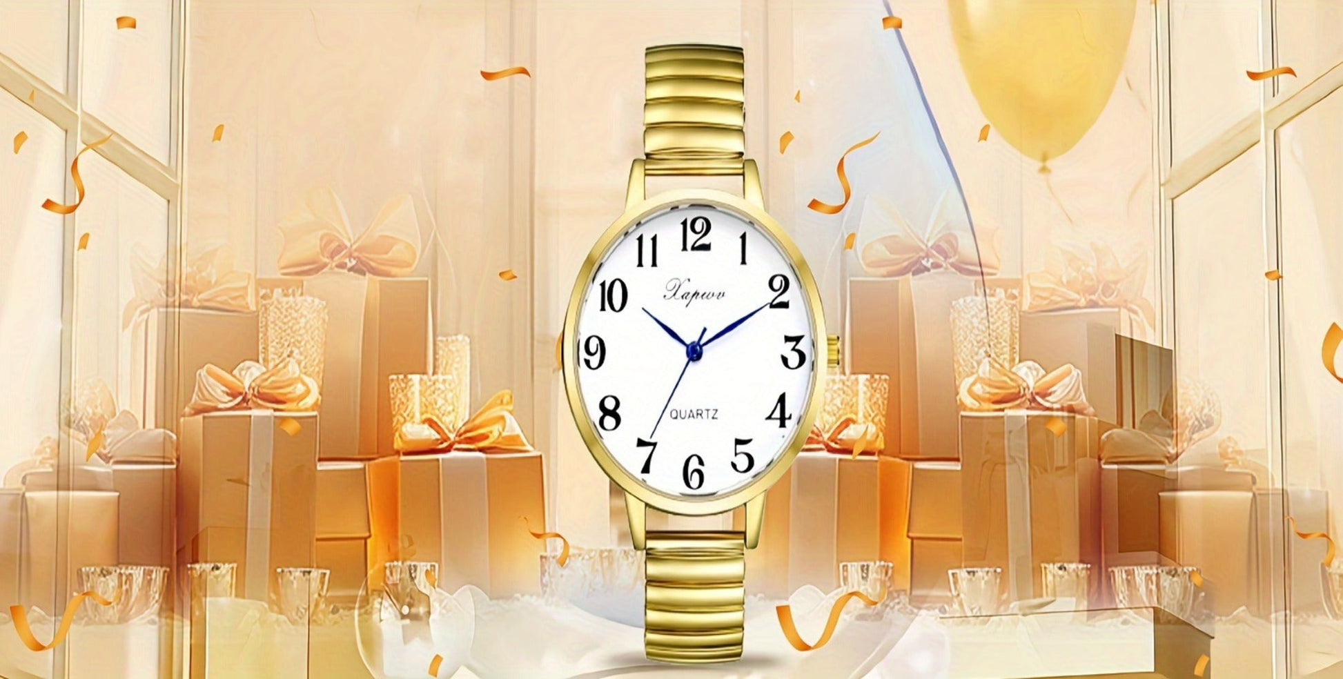 Women's Quartz Watch - 's Analog with Stretch Band - Round Case Large Arabic Numeral Dial - product detail view 19