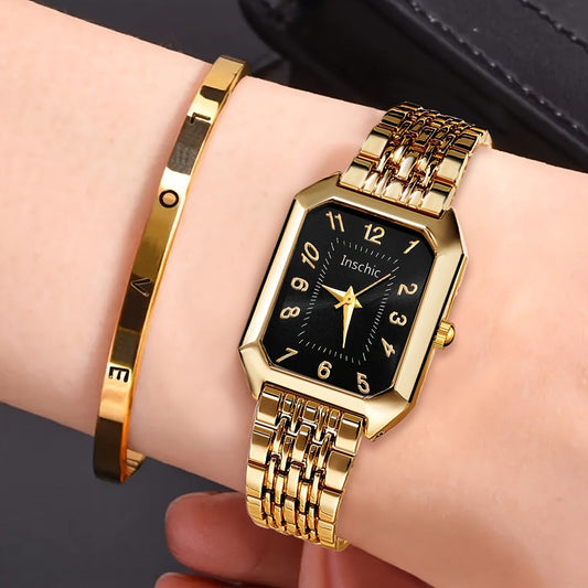 Women's Quartz Watch - 's & Bangle Set 2pcs Vintage Rectangular Dial with Trendy Open Bangle - main product view