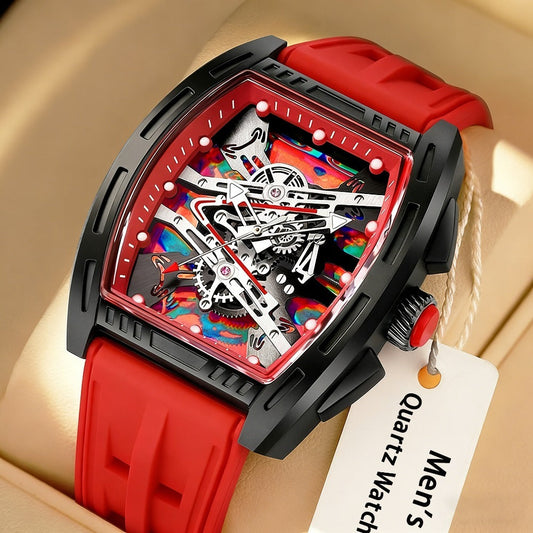 Men's Quartz Watch - 's Barrel Shape Luxury Retro Style Silicone Strap Wristwatch, Fashion - product detail view 2