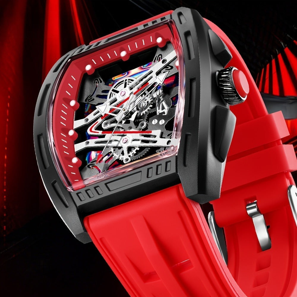 Men's Quartz Watch - 's Barrel Shape Luxury Retro Style Silicone Strap Wristwatch, Fashion - product detail view 6