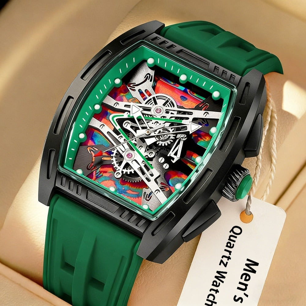 Men's Quartz Watch - 's Barrel Shape Luxury Retro Style Silicone Strap Wristwatch, Fashion - product detail view 7