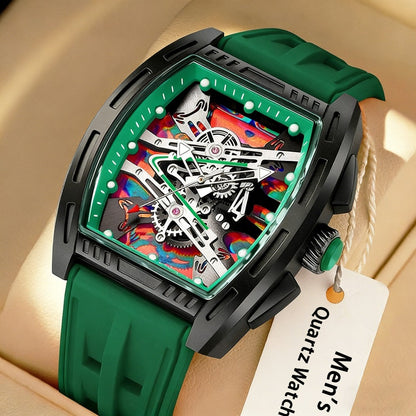 Men's Quartz Watch - 's Barrel Shape Luxury Retro Style Silicone Strap Wristwatch, Fashion - product detail view 17