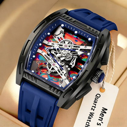 Men's Quartz Watch - 's Barrel Shape Luxury Retro Style Silicone Strap Wristwatch, Fashion - product detail view 18