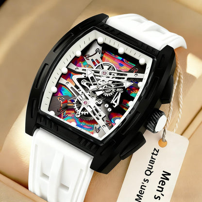 Men's Quartz Watch - 's Barrel Shape Luxury Retro Style Silicone Strap Wristwatch, Fashion - product detail view 19