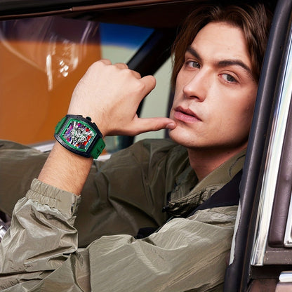 Men's Quartz Watch - 's Barrel Shape Luxury Retro Style Silicone Strap Wristwatch, Fashion - product detail view 26