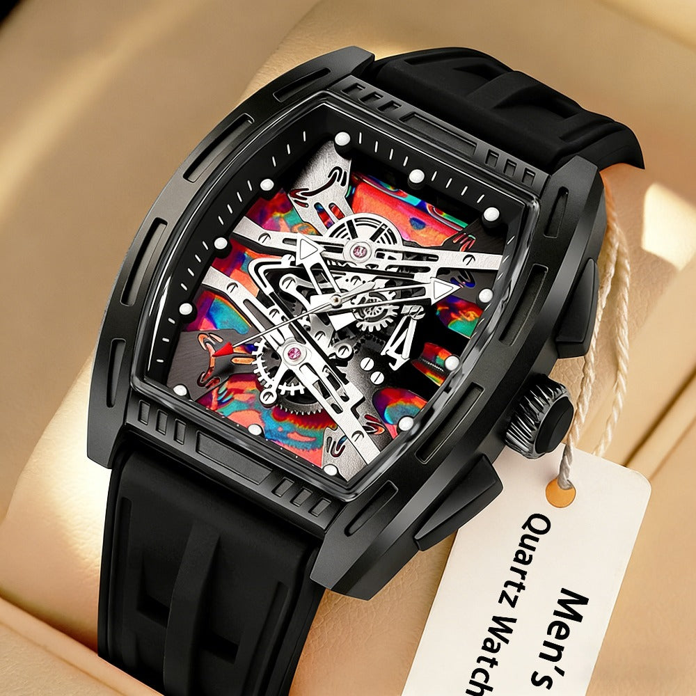 Men's Quartz Watch - 's Barrel Shape Luxury Retro Style Silicone Strap Wristwatch, Fashion - product detail view 40