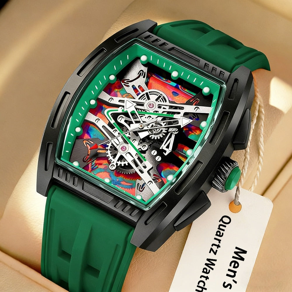 Men's Quartz Watch - 's Barrel Shape Luxury Retro Style Silicone Strap Wristwatch, Fashion - product detail view 41