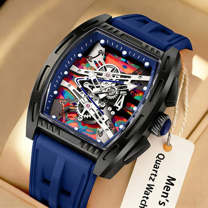 Men's Quartz Watch - 's Barrel Shape Luxury Retro Style Silicone Strap Wristwatch, Fashion - product detail view 42