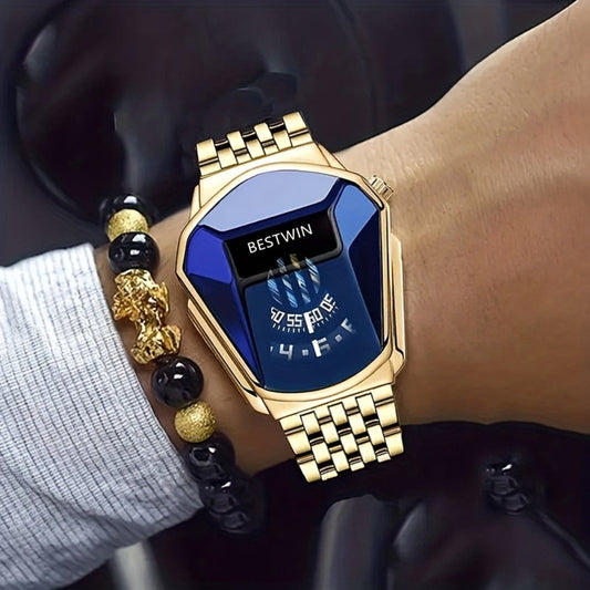 Men's Quartz Watch - 's Blue Rhinestone Dial Steel Band Business Dress for Fashion Analog - main product view
