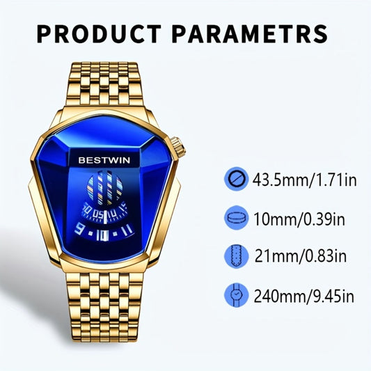 Men's Quartz Watch - 's Blue Rhinestone Dial Steel Band Business Dress for Fashion Analog - product detail view 2
