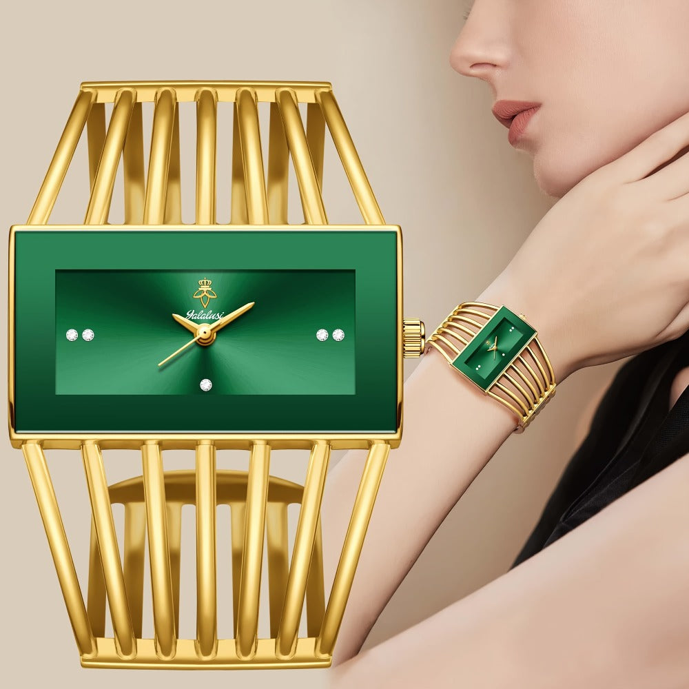 Women's Quartz Watch - 's Bracelet Elastic Openwork Band Square Dial Rhinestone Accents Elegant - main product view