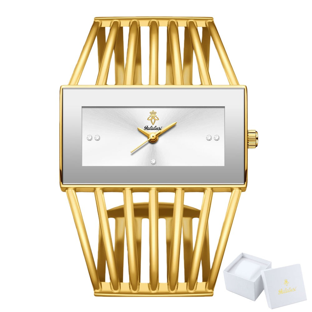 Women's Quartz Watch - 's Bracelet Elastic Openwork Band Square Dial Rhinestone Accents Elegant - product detail view 5