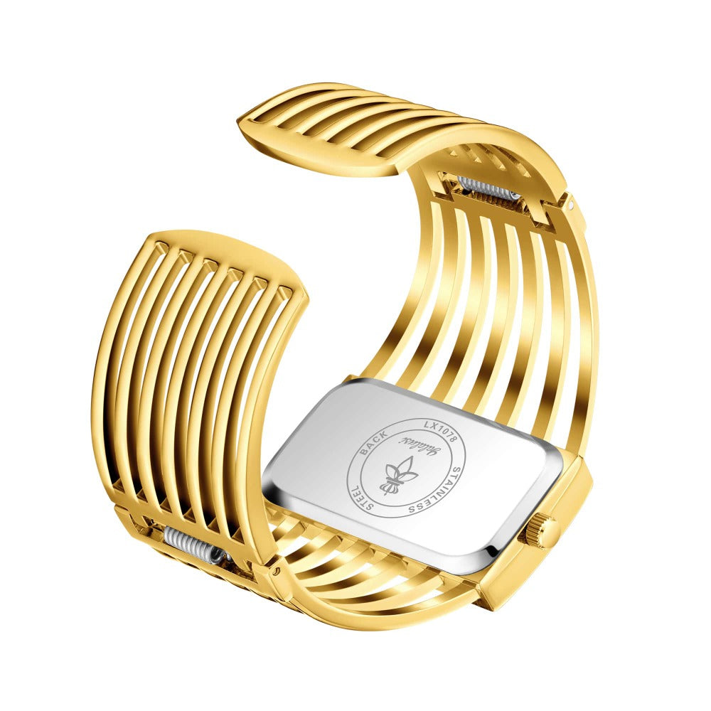 Women's Quartz Watch - 's Bracelet Elastic Openwork Band Square Dial Rhinestone Accents Elegant - product detail view 10