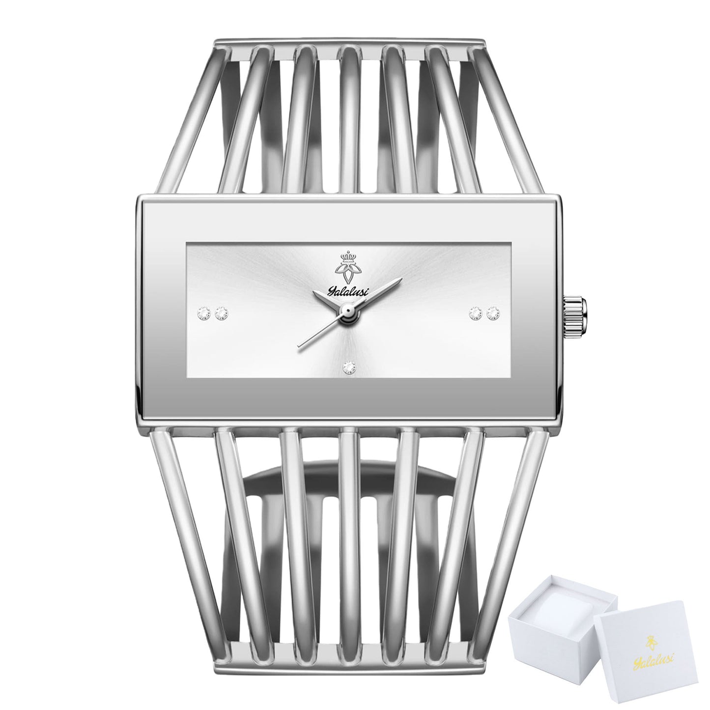 Women's Quartz Watch - 's Bracelet Elastic Openwork Band Square Dial Rhinestone Accents Elegant - product detail view 23