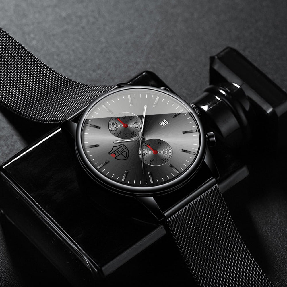 Men's Quartz Watch - 's & Bracelet Gift Set 4-Piece Stainless Steel Date , Necklace & Bracelet - product detail view 3