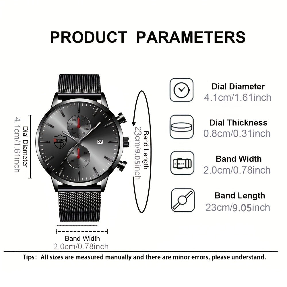 Men's Quartz Watch - 's & Bracelet Gift Set 4-Piece Stainless Steel Date , Necklace & Bracelet - product detail view 4