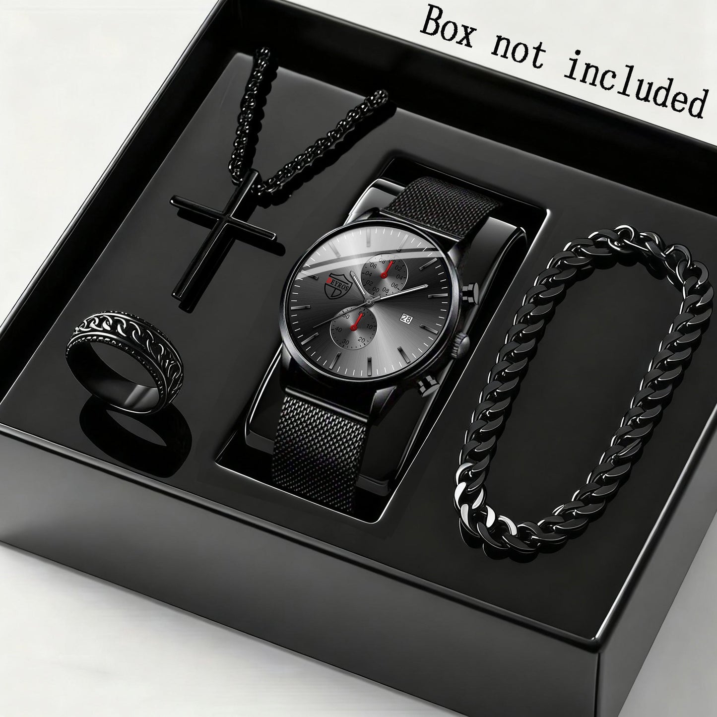 Men's Quartz Watch - 's & Bracelet Gift Set 4-Piece Stainless Steel Date , Necklace & Bracelet - product detail view 7