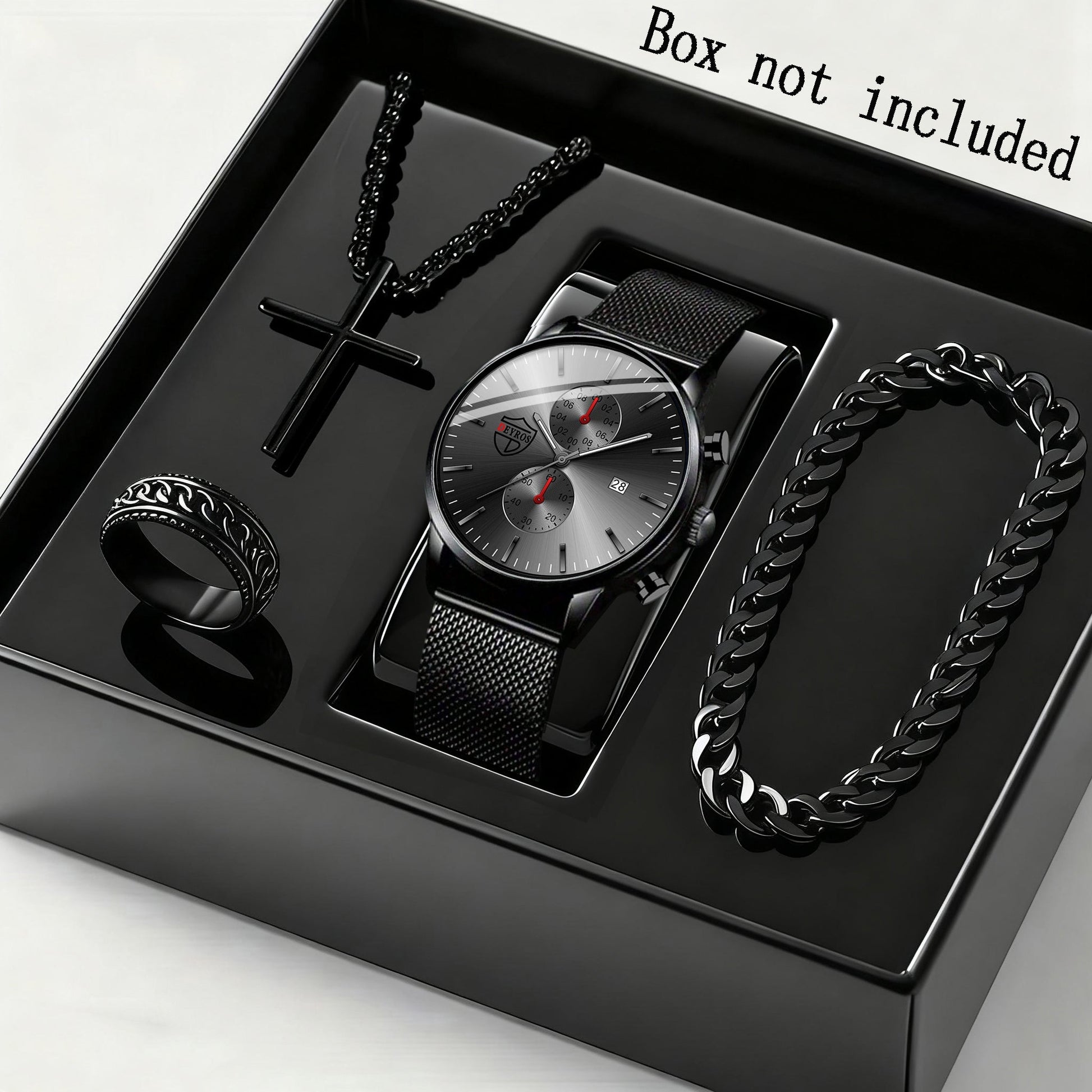 Men's Quartz Watch - 's & Bracelet Gift Set 4-Piece Stainless Steel Date , Necklace & Bracelet - product detail view 7
